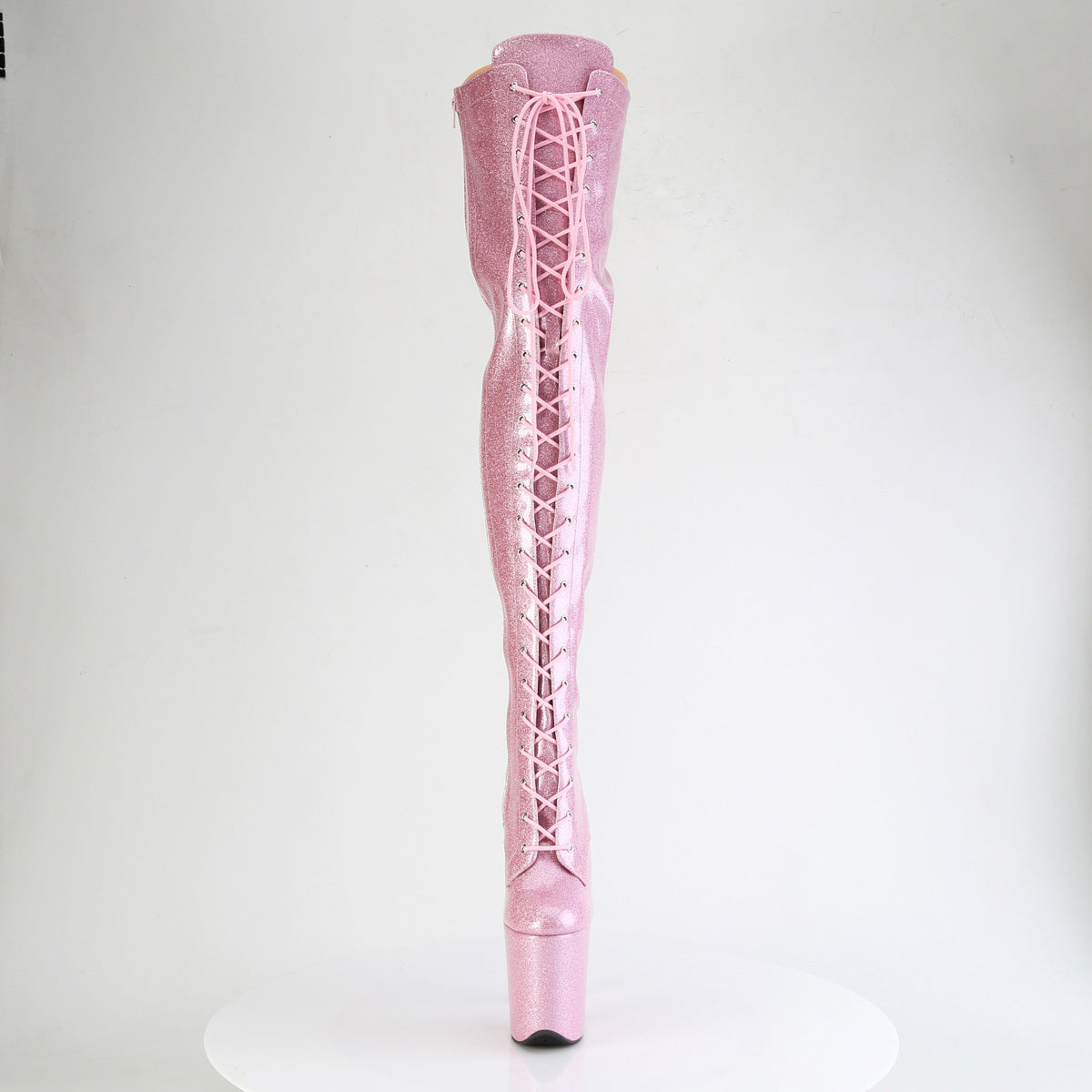 8" Heel, 4" Pf Lace-Up Stretch Thigh Boot, Side Zip Pleaser Pleaser FLAMINGO/3020GP