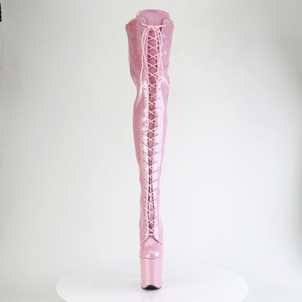 8" Heel, 4" Pf Lace-Up Stretch Thigh Boot, Side Zip Pleaser Pleaser FLAMINGO/3020GP