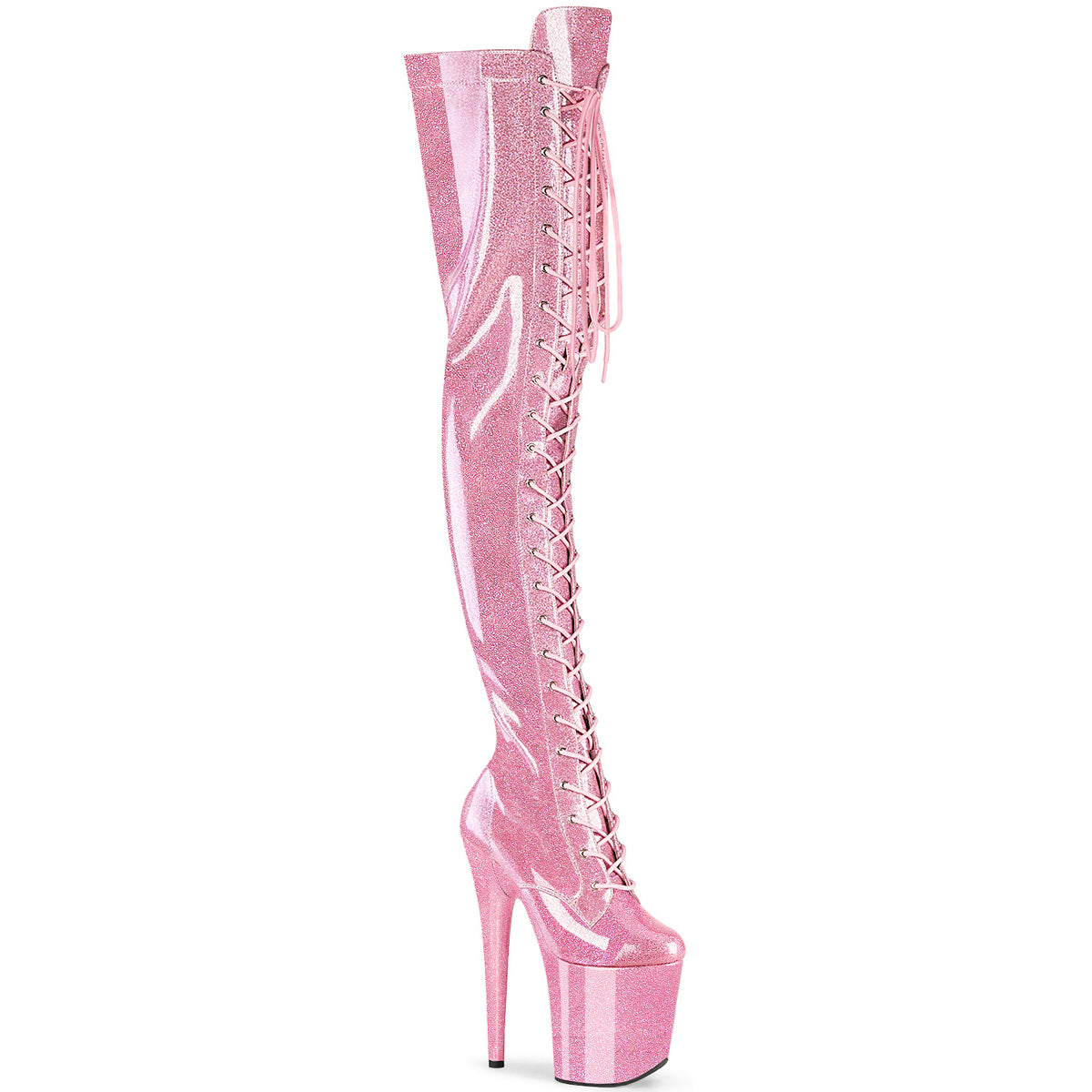 8" Heel, 4" Pf Lace-Up Stretch Thigh Boot, Side Zip Pleaser Pleaser FLAMINGO/3020GP