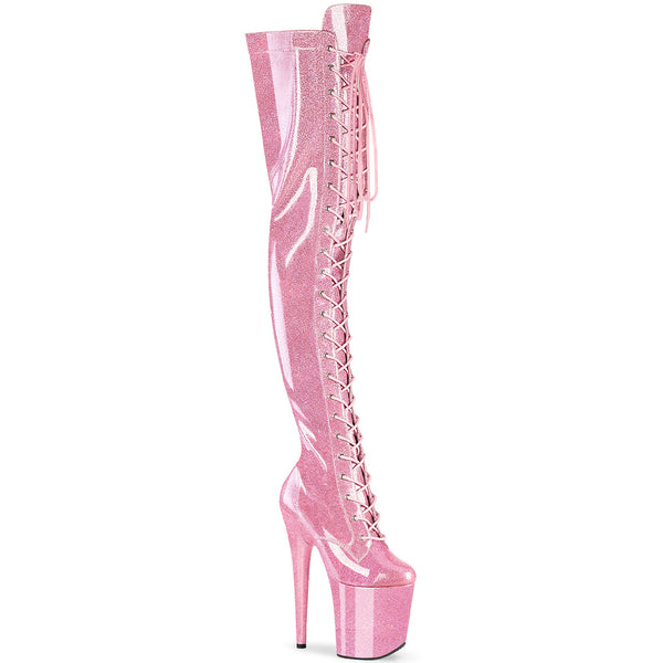 8" Heel, 4" Pf Lace-Up Stretch Thigh Boot, Side Zip Pleaser Pleaser FLAMINGO/3020GP