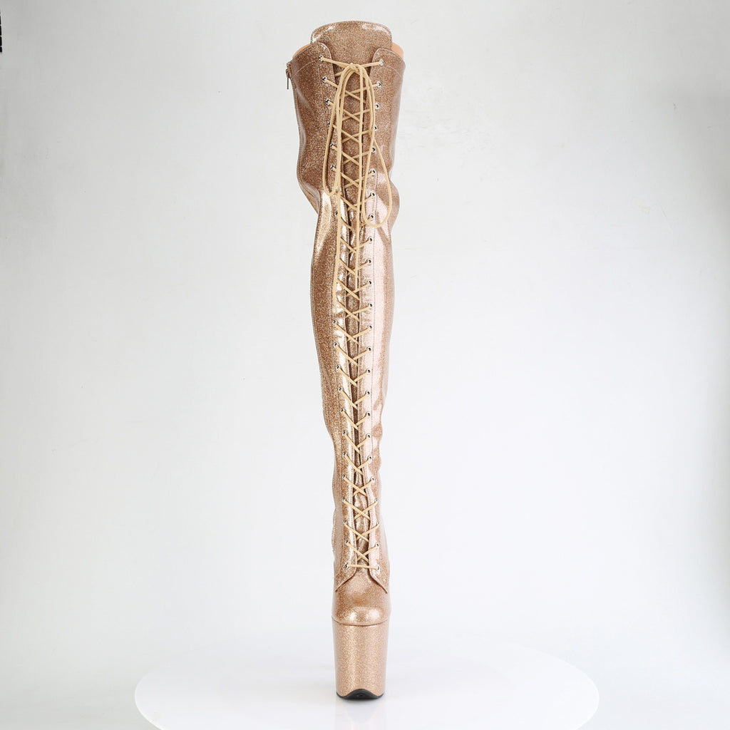 8" Heel, 4" Pf Lace-Up Stretch Thigh Boot, Side Zip Pleaser Pleaser FLAMINGO/3020GP