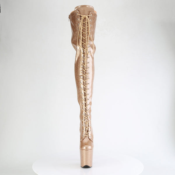 8" Heel, 4" Pf Lace-Up Stretch Thigh Boot, Side Zip Pleaser Pleaser FLAMINGO/3020GP