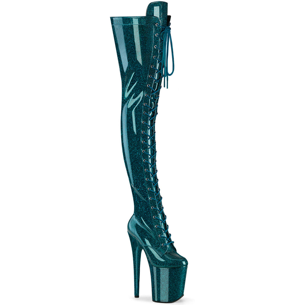 8" Heel, 4" Pf Lace-Up Stretch Thigh Boot, Side Zip Pleaser Pleaser FLAMINGO/3020GP