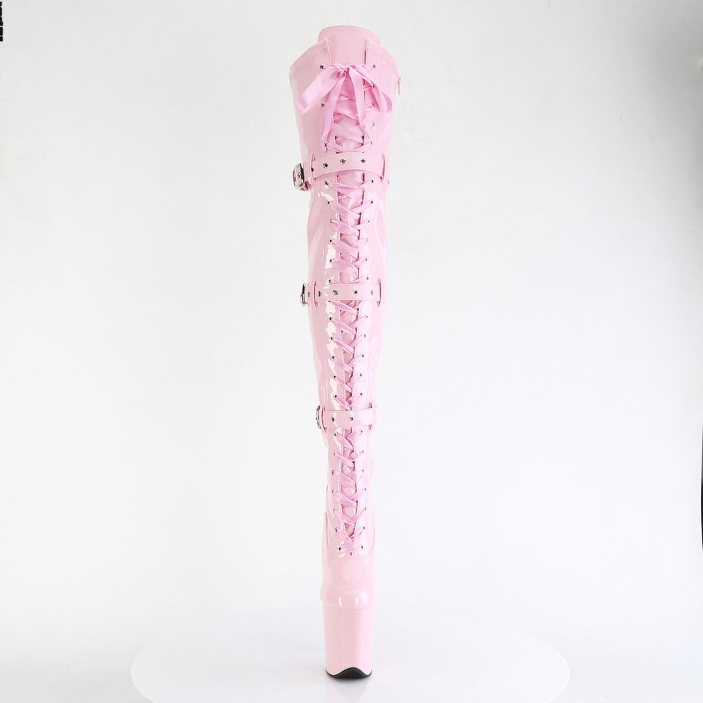 8" Heel, 4" Pf Lace-Up Front Thigh High Boot, Side Zip Pleaser Pleaser FLAMINGO/3028