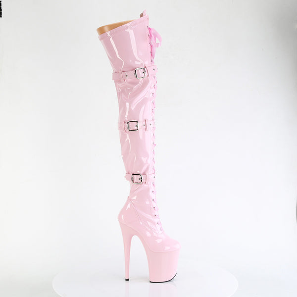 8" Heel, 4" Pf Lace-Up Front Thigh High Boot, Side Zip Pleaser Pleaser FLAMINGO/3028