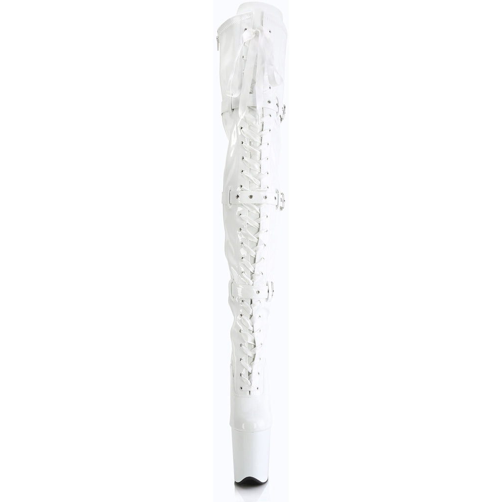 8" Heel, 4" Pf Lace-Up Front Thigh High Boot, Side Zip Pleaser Pleaser FLAMINGO/3028