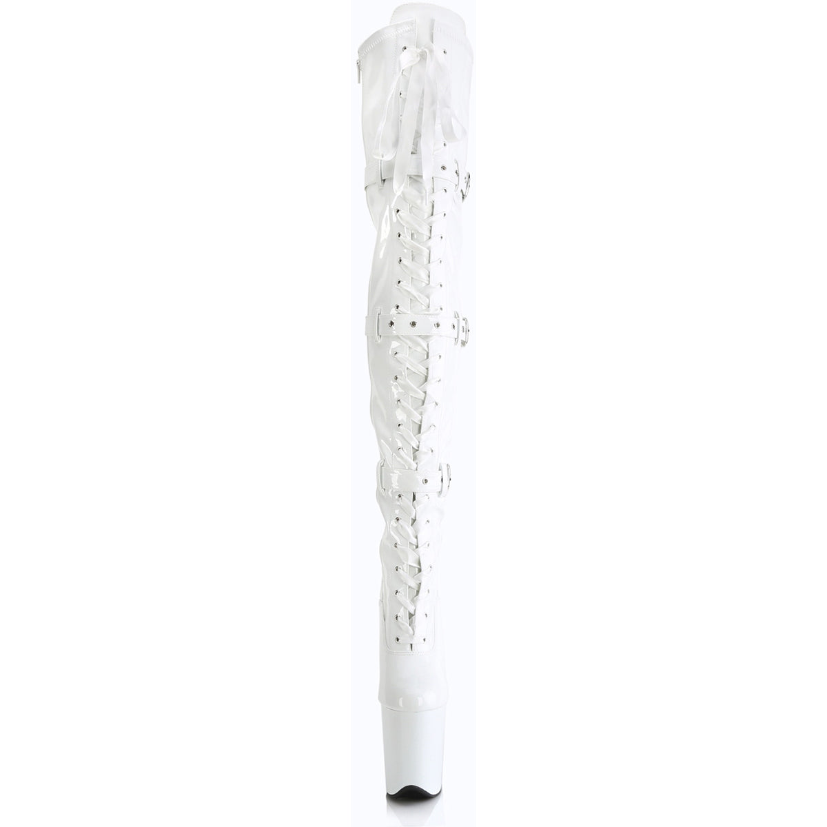 8" Heel, 4" Pf Lace-Up Front Thigh High Boot, Side Zip Pleaser Pleaser FLAMINGO/3028