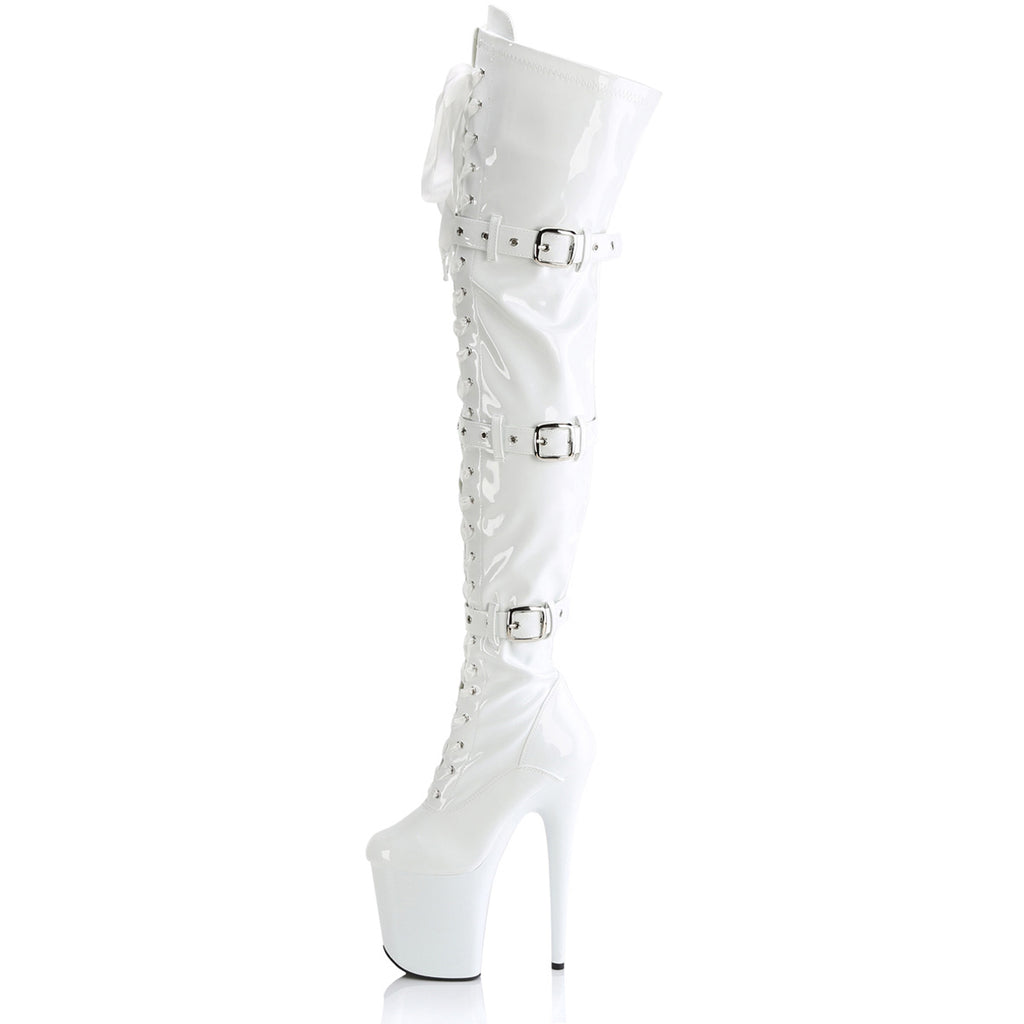 8" Heel, 4" Pf Lace-Up Front Thigh High Boot, Side Zip Pleaser Pleaser FLAMINGO/3028
