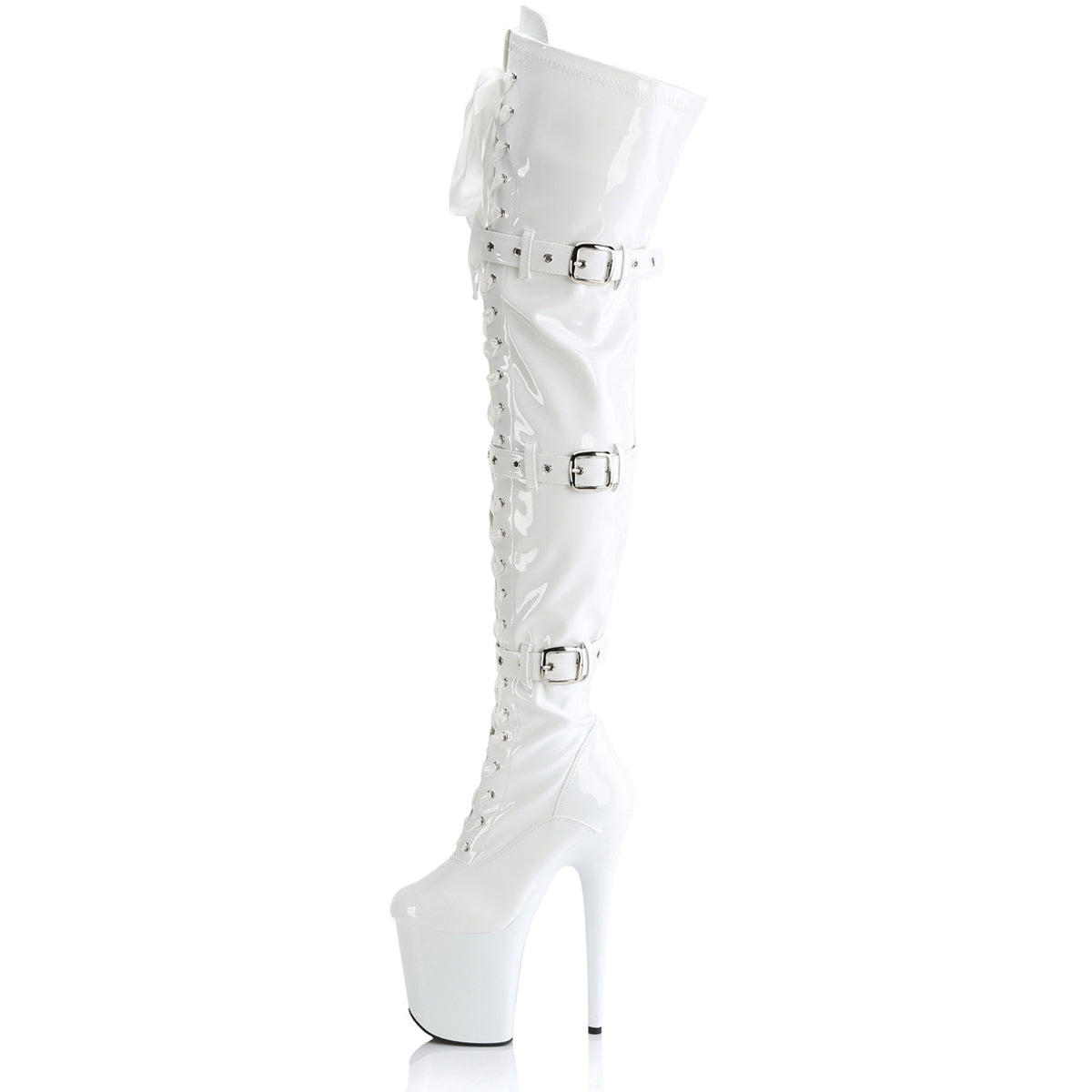 8" Heel, 4" Pf Lace-Up Front Thigh High Boot, Side Zip Pleaser Pleaser FLAMINGO/3028