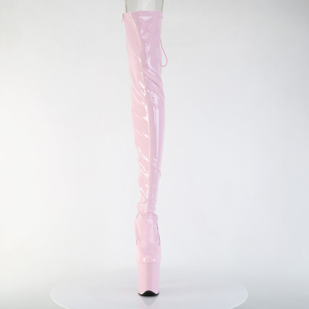 8" Heel, 4" Pf Lace-Up Back Stretch Thigh Boot, Side Zip Pleaser Pleaser FLAMINGO/3850