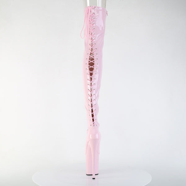 8" Heel, 4" Pf Lace-Up Back Stretch Thigh Boot, Side Zip Pleaser Pleaser FLAMINGO/3850