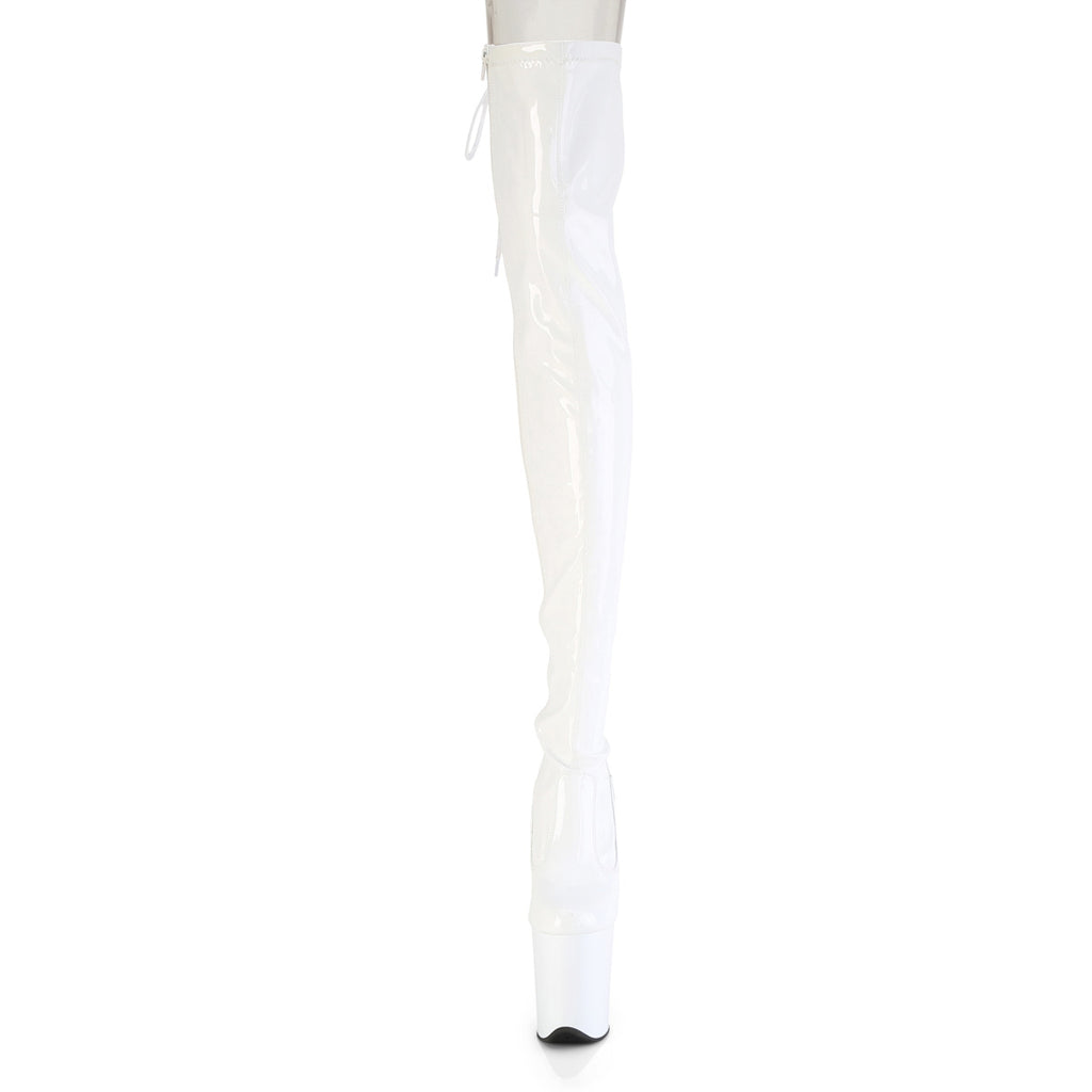 8" Heel, 4" Pf Lace-Up Back Stretch Thigh Boot, Side Zip Pleaser Pleaser FLAMINGO/3850