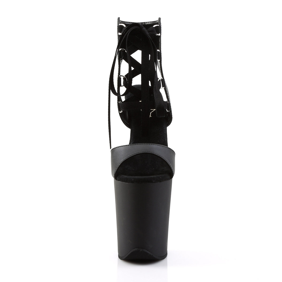 8" Heel, 4" PF Lace-Up Front Bootie Sandal Blk Faux Leather/Blk Matte Pleaser Pleaser FLAMINGO/800/14