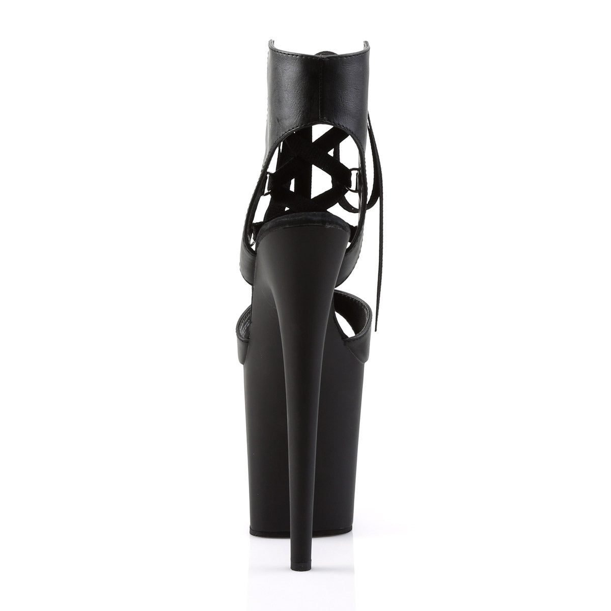 8" Heel, 4" PF Lace-Up Front Bootie Sandal Blk Faux Leather/Blk Matte Pleaser Pleaser FLAMINGO/800/14