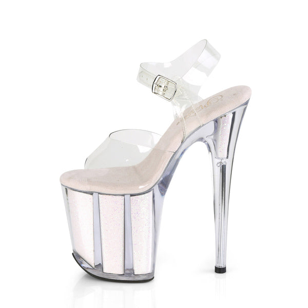 8" Heel, 4" Pf Ankle Strap Sandal W/glitter Insert Pleaser Pleaser FLAMINGO/808G
