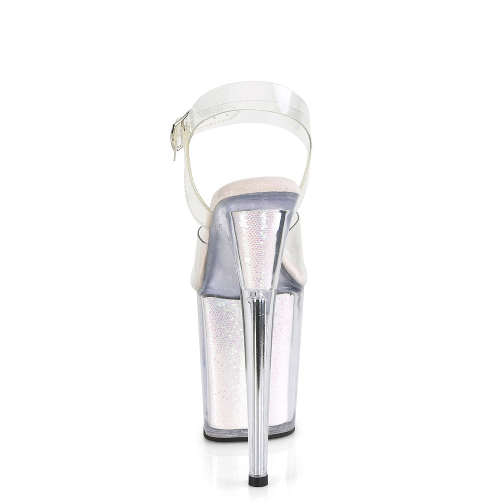 8" Heel, 4" Pf Ankle Strap Sandal W/glitter Insert Pleaser Pleaser FLAMINGO/808G