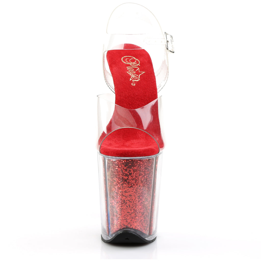 8" Heel, 4" Pf Ankle Strap Sandal W/ Glitter Inserts Pleaser Pleaser FLAMINGO/808G