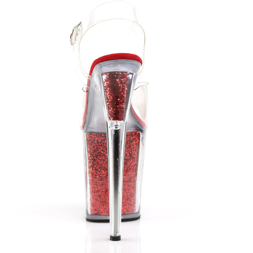 8" Heel, 4" Pf Ankle Strap Sandal W/ Glitter Inserts Pleaser Pleaser FLAMINGO/808G