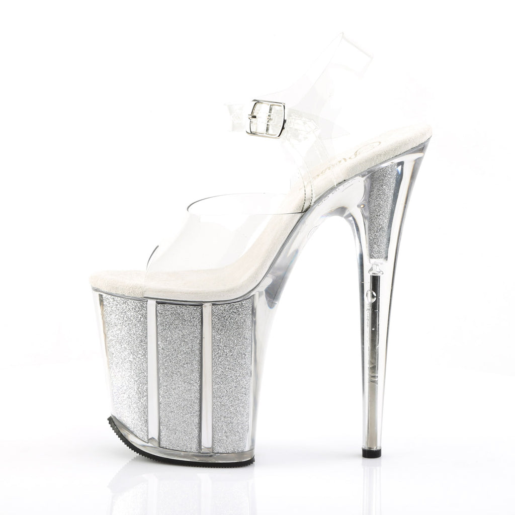 8" Heel, 4" Pf  Ankle Strap Sandal W/glitter Filled Bottom Pleaser Pleaser FLAMINGO/808G
