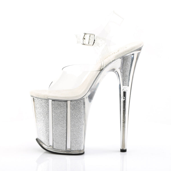 8" Heel, 4" Pf  Ankle Strap Sandal W/glitter Filled Bottom Pleaser Pleaser FLAMINGO/808G