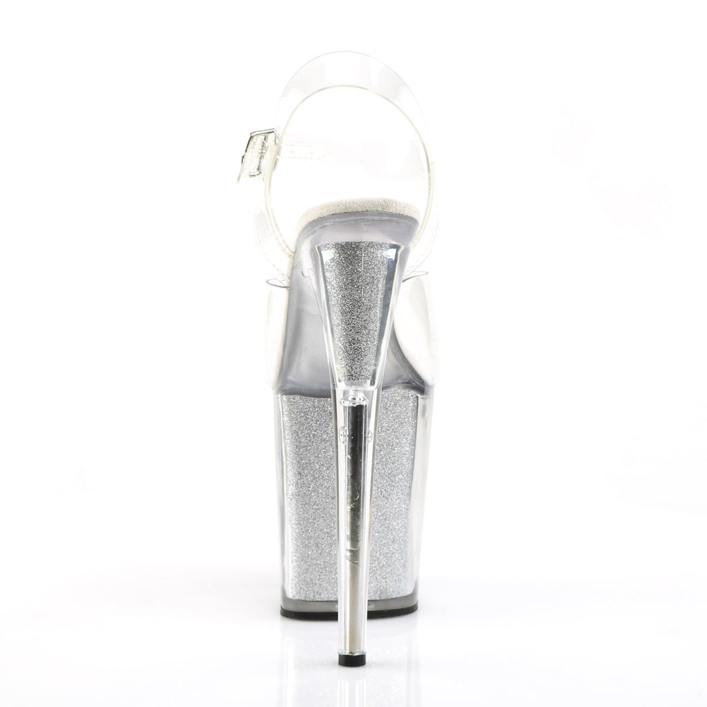 8" Heel, 4" Pf  Ankle Strap Sandal W/glitter Filled Bottom Pleaser Pleaser FLAMINGO/808G