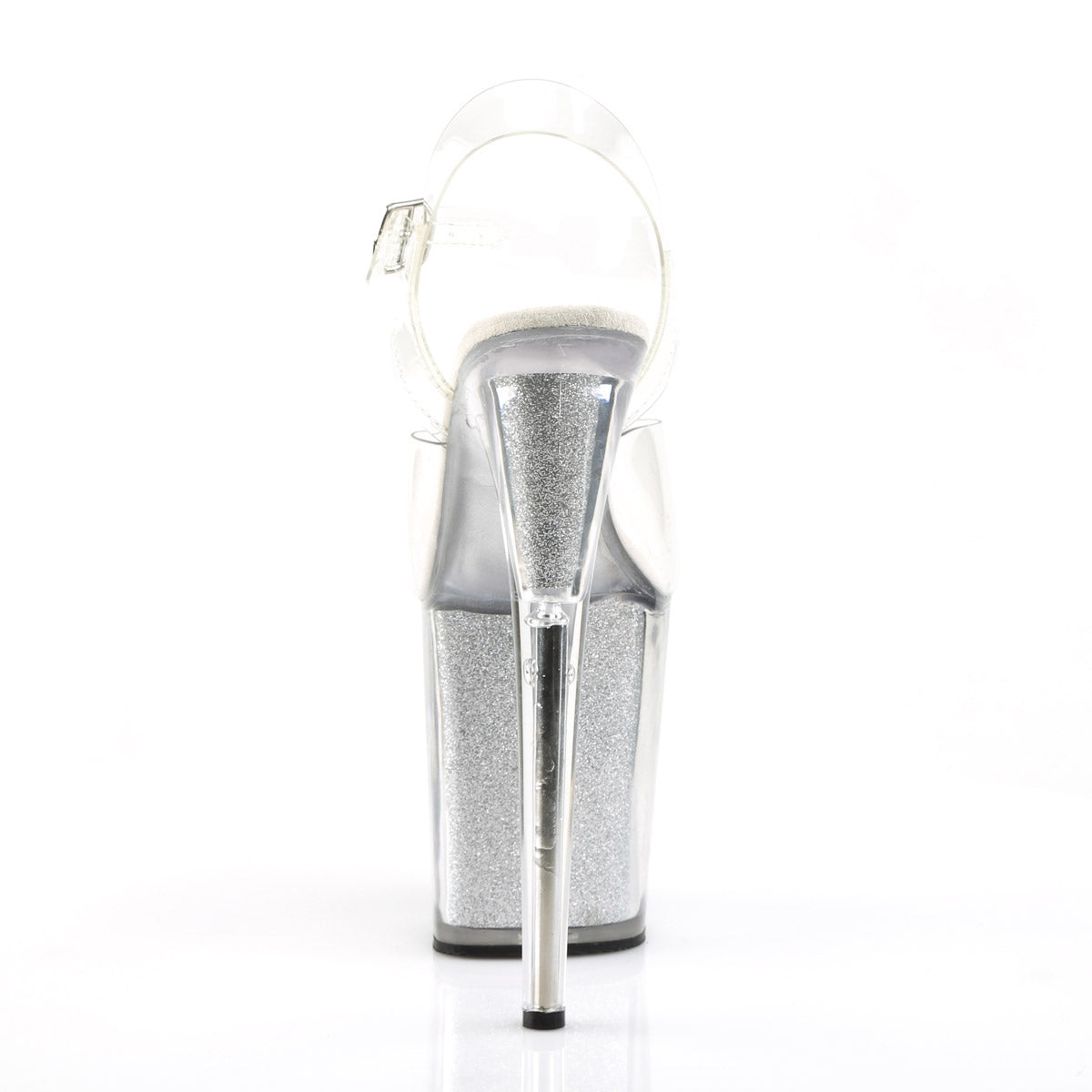 8" Heel, 4" Pf  Ankle Strap Sandal W/glitter Filled Bottom Pleaser Pleaser FLAMINGO/808G