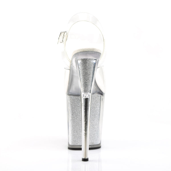 8" Heel, 4" Pf  Ankle Strap Sandal W/glitter Filled Bottom Pleaser Pleaser FLAMINGO/808G