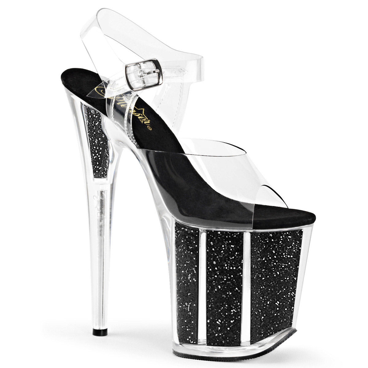 8" Heel, 4" Pf  Ankle Strap Sandal W/glitter Filled Bottom Pleaser Pleaser FLAMINGO/808G Main image