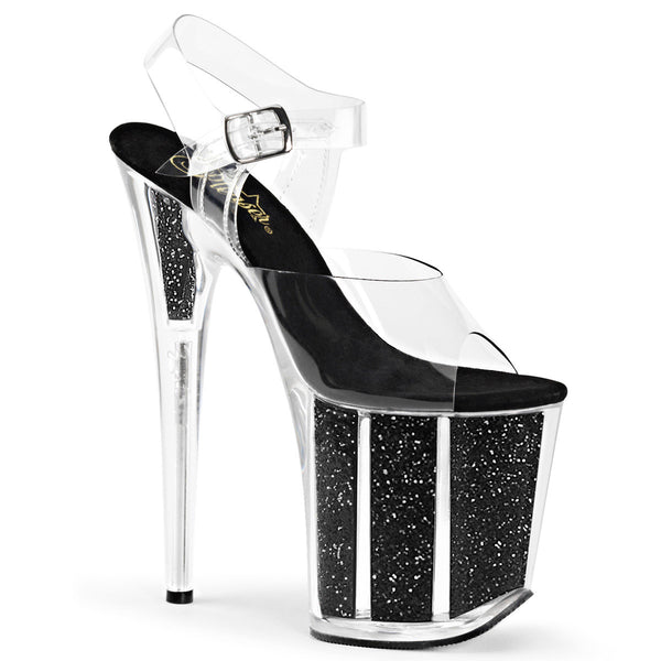 8" Heel, 4" Pf  Ankle Strap Sandal W/glitter Filled Bottom Pleaser Pleaser FLAMINGO/808G