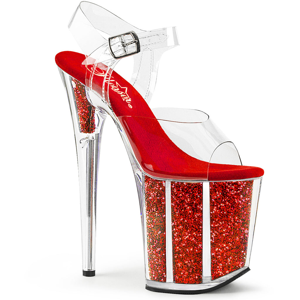8" Heel, 4" Pf Ankle Strap Sandal W/ Glitter Inserts Pleaser Pleaser FLAMINGO/808G