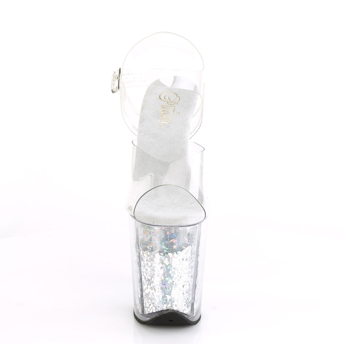 8" Heel, 4" Glitter Filled PF Ankle Strap Sandal Pleaser Pleaser FLAMINGO/808GF