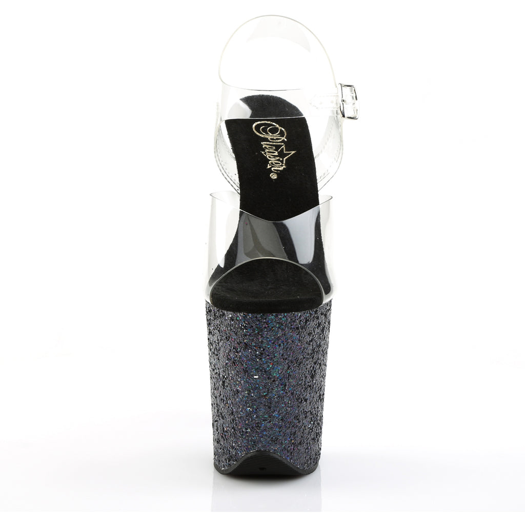 8" Heel, 4" Pf Ankle Strap Sandal W/Holographic Glitter Cov Pleaser Pleaser FLAMINGO/808LG