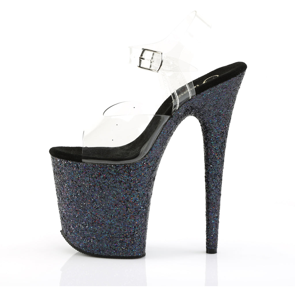 8" Heel, 4" Pf Ankle Strap Sandal W/Holographic Glitter Cov Pleaser Pleaser FLAMINGO/808LG