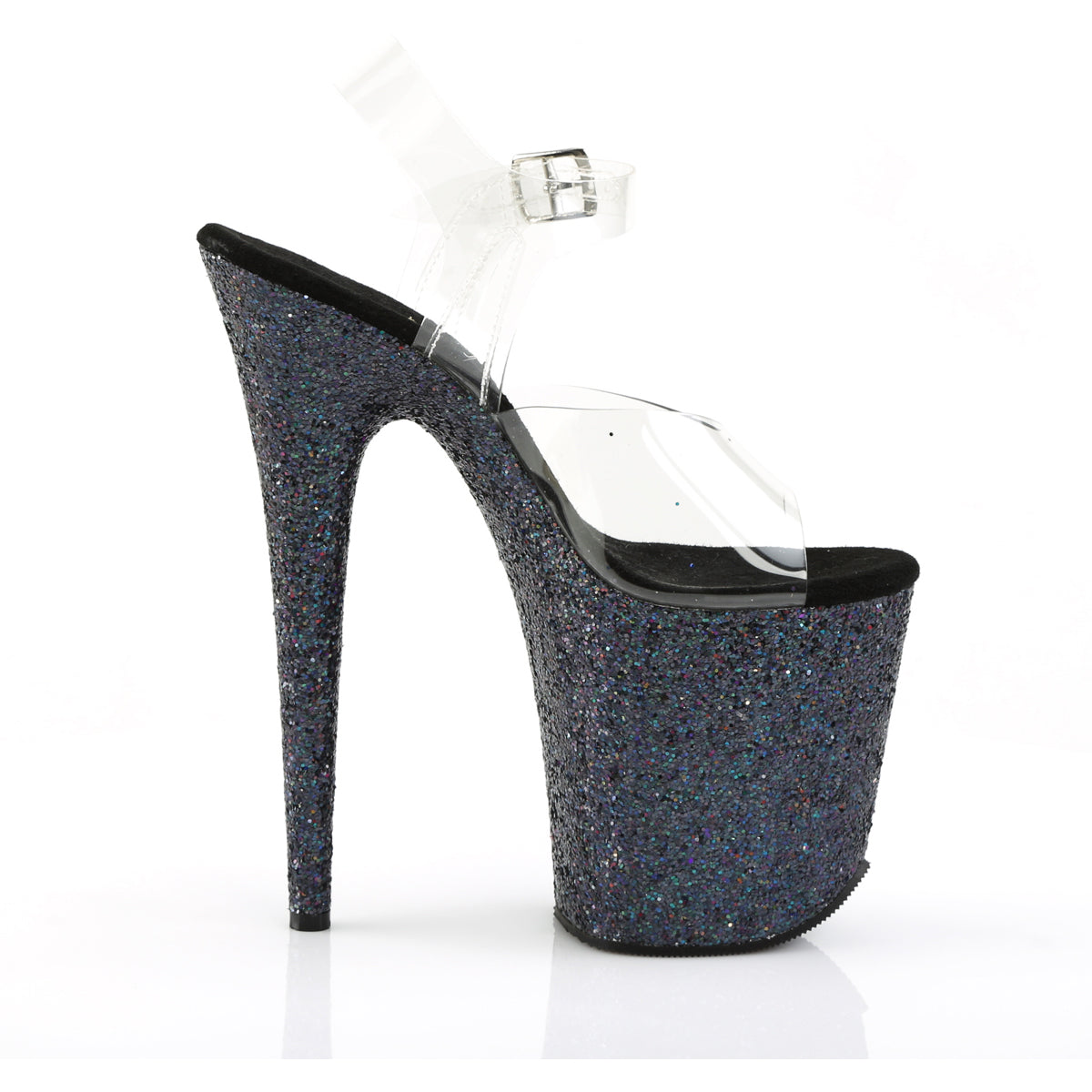 8" Heel, 4" Pf Ankle Strap Sandal W/Holographic Glitter Cov Pleaser Pleaser FLAMINGO/808LG