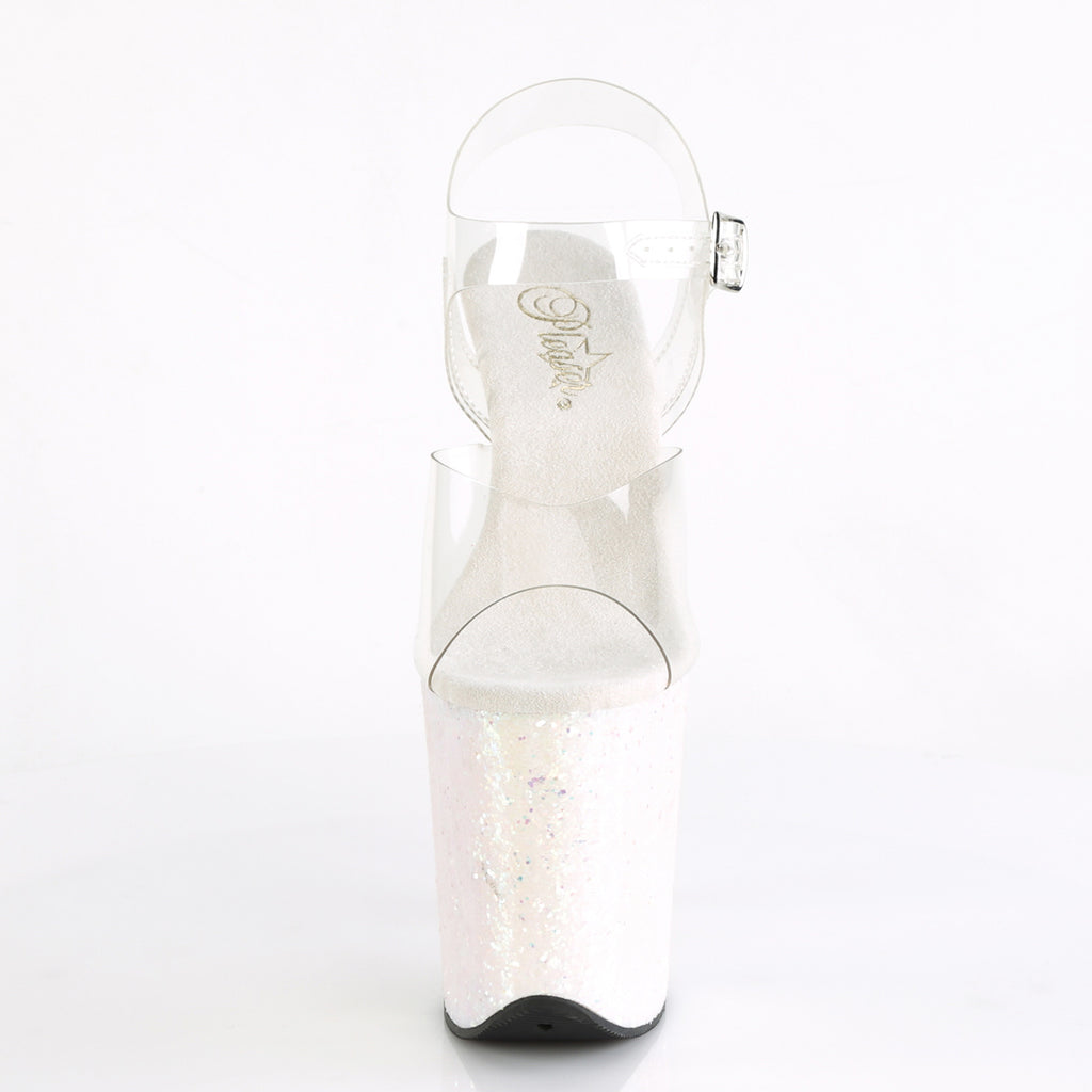 8" Heel, 4" Pf Ankle Strap Sandal W/ Glitter Bottom Pleaser Pleaser FLAMINGO/808LG