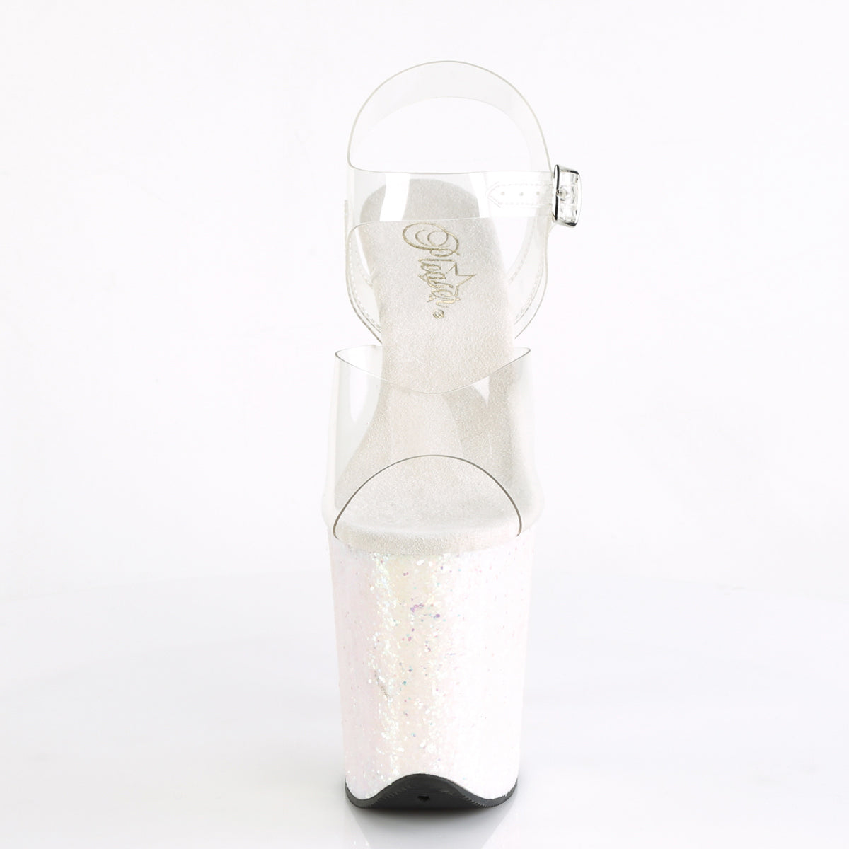 8" Heel, 4" Pf Ankle Strap Sandal W/ Glitter Bottom Pleaser Pleaser FLAMINGO/808LG