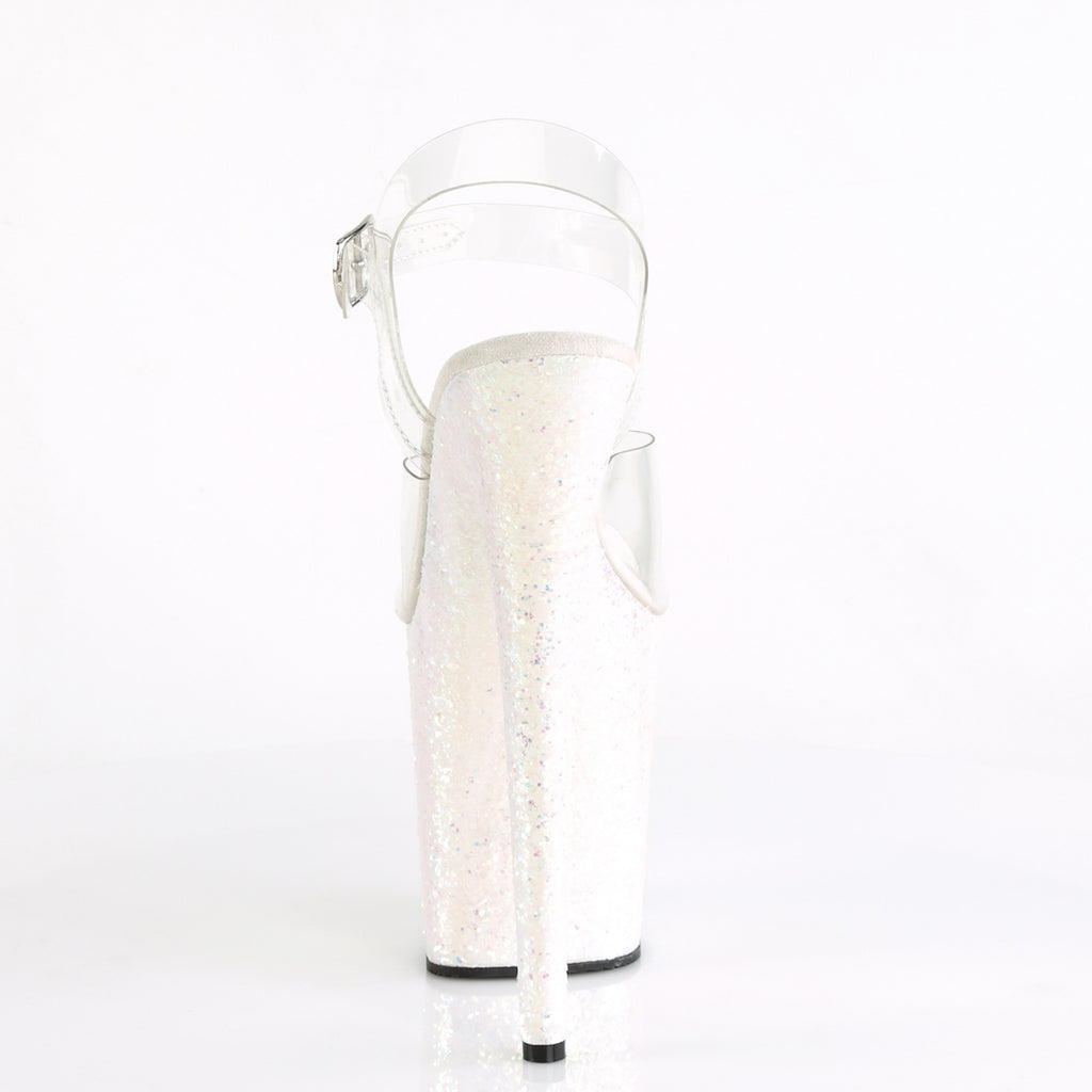 8" Heel, 4" Pf Ankle Strap Sandal W/ Glitter Bottom Pleaser Pleaser FLAMINGO/808LG