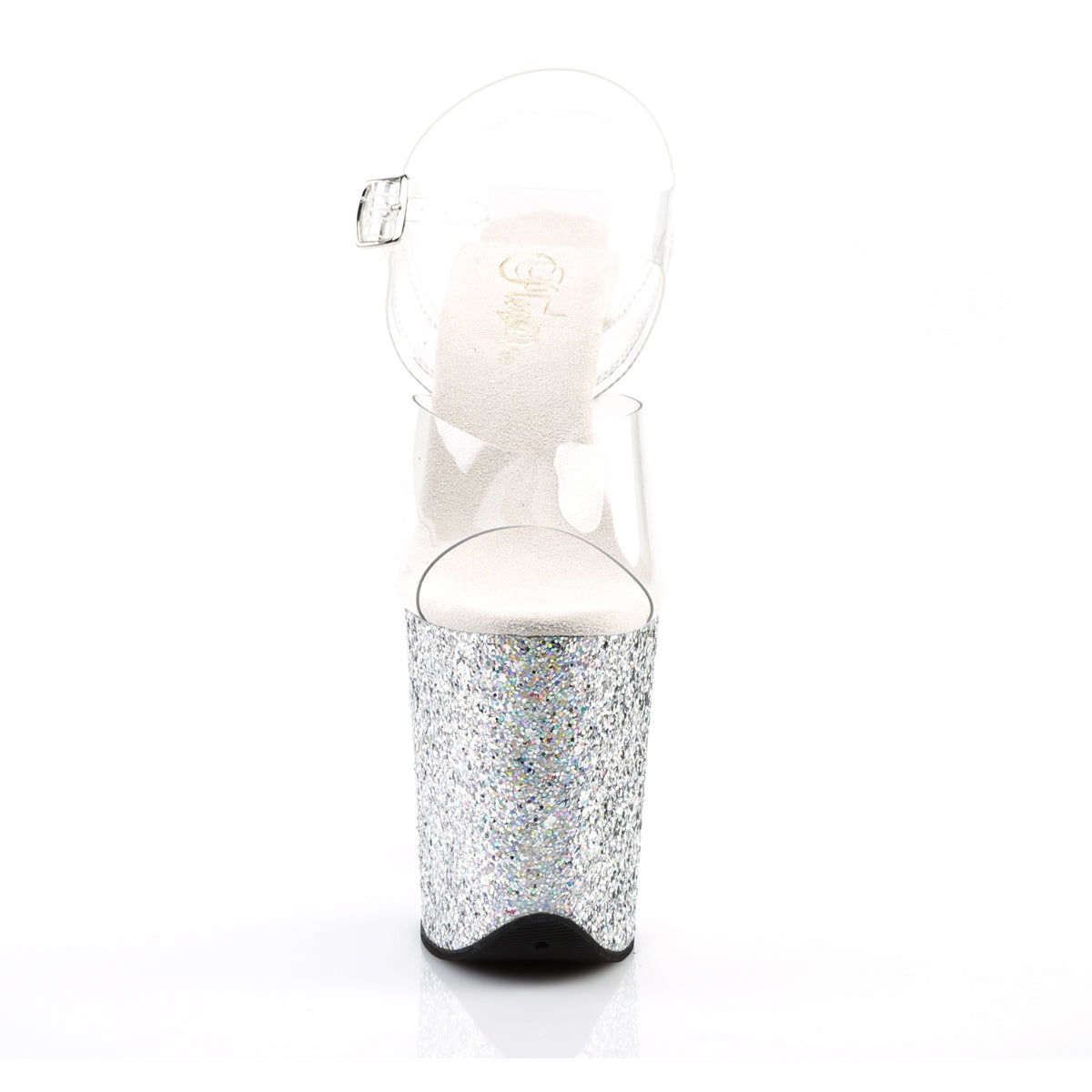 8" Heel, 4" Pf Ankle Strap Sandal W/ Glitter Bottom Pleaser Pleaser FLAMINGO/808LG