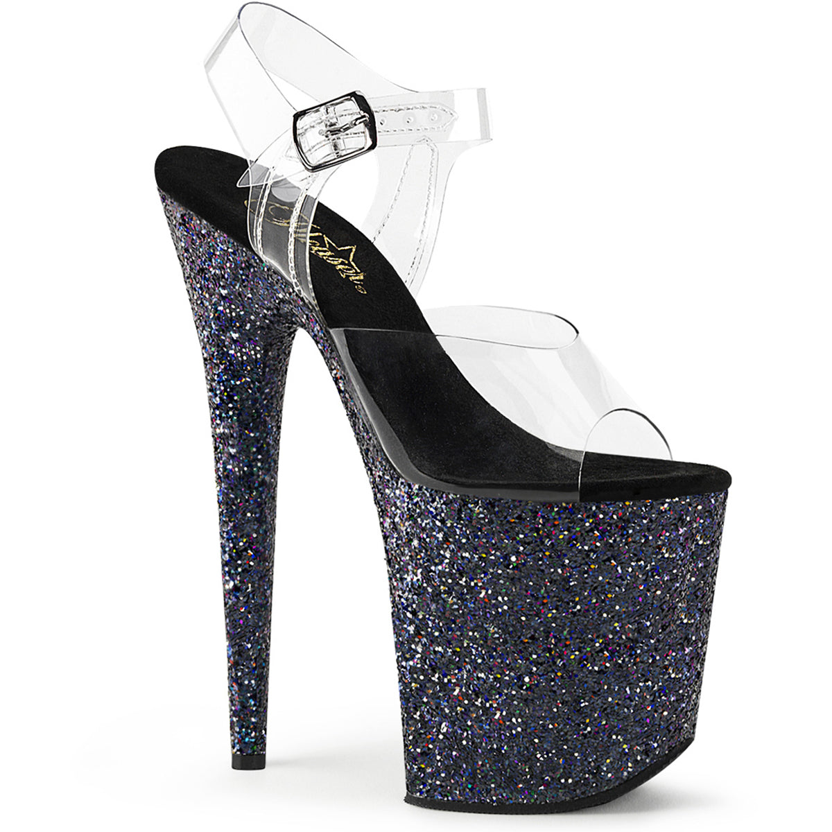 8" Heel, 4" Pf Ankle Strap Sandal W/Holographic Glitter Cov Pleaser Pleaser FLAMINGO/808LG Main image