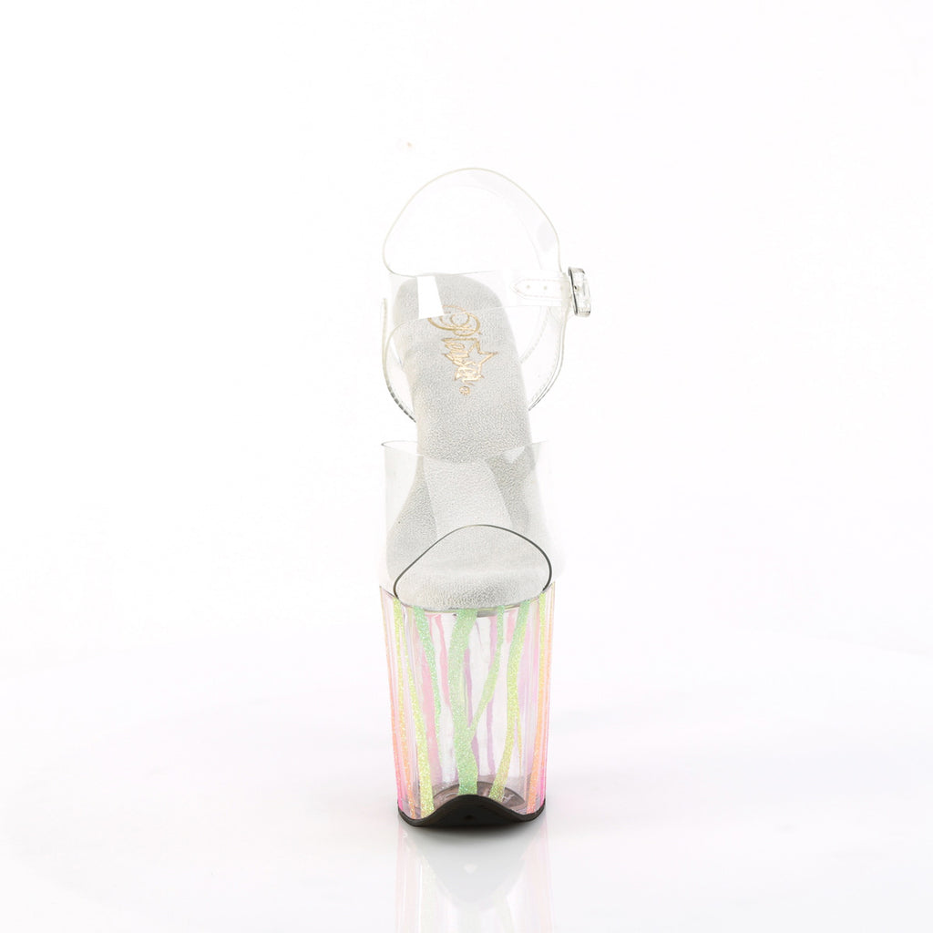 8" Heel, 4" Pf Ankle Strap Sandal W/Uv Reactive Bottom Pleaser Pleaser FLAMINGO/808RG/03