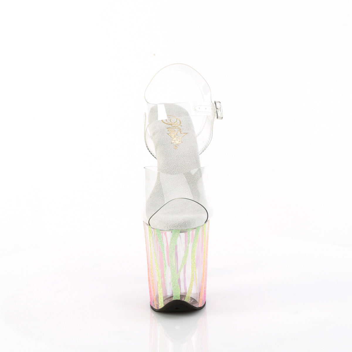 8" Heel, 4" Pf Ankle Strap Sandal W/Uv Reactive Bottom Pleaser Pleaser FLAMINGO/808RG/03
