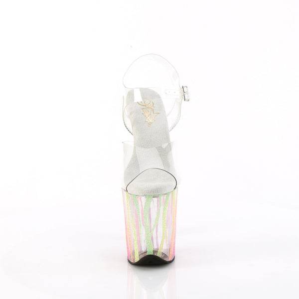8" Heel, 4" Pf Ankle Strap Sandal W/Uv Reactive Bottom Pleaser Pleaser FLAMINGO/808RG/03
