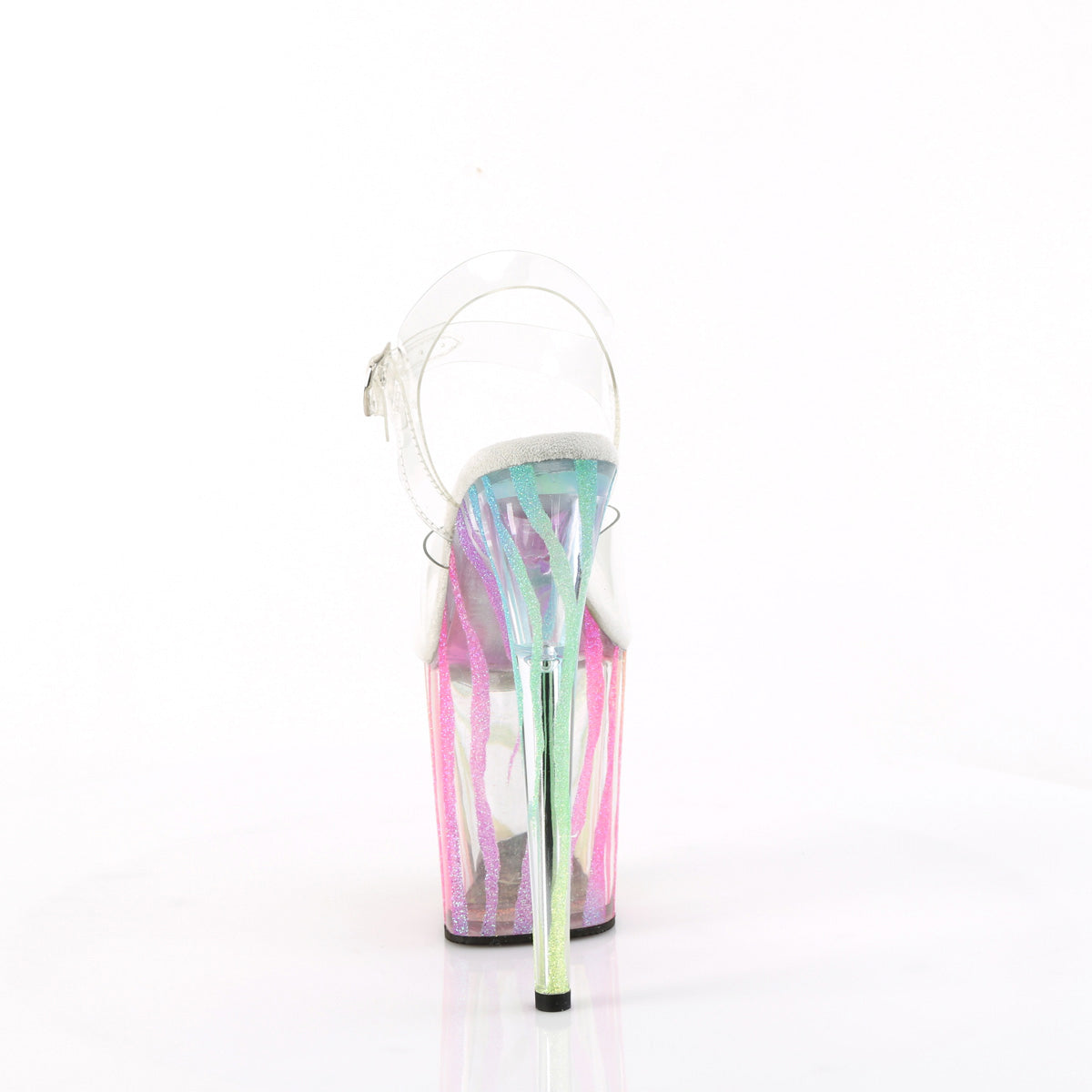 8" Heel, 4" Pf Ankle Strap Sandal W/Uv Reactive Bottom Pleaser Pleaser FLAMINGO/808RG/03