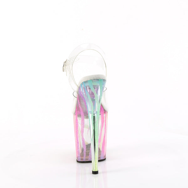 8" Heel, 4" Pf Ankle Strap Sandal W/Uv Reactive Bottom Pleaser Pleaser FLAMINGO/808RG/03