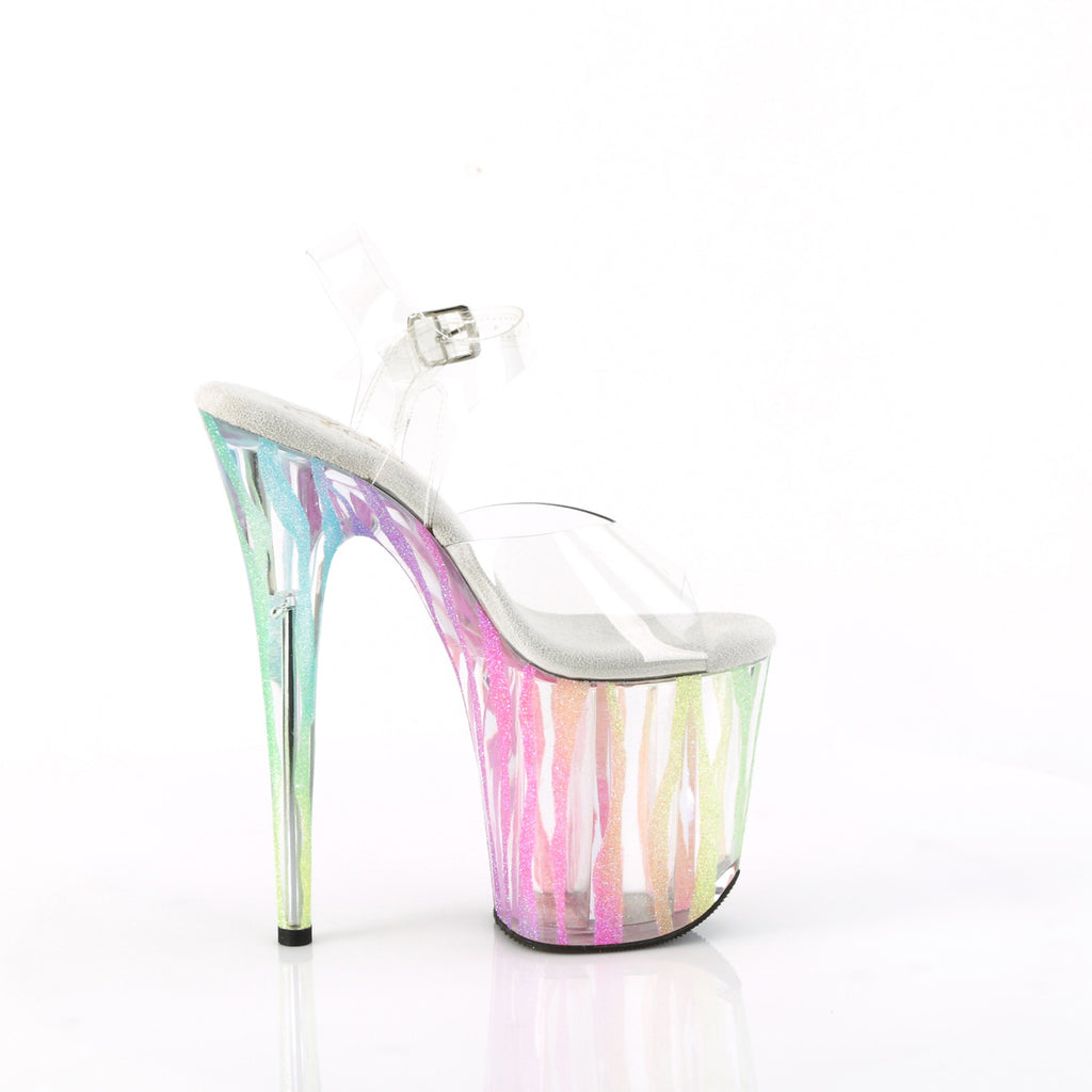 8" Heel, 4" Pf Ankle Strap Sandal W/Uv Reactive Bottom Pleaser Pleaser FLAMINGO/808RG/03