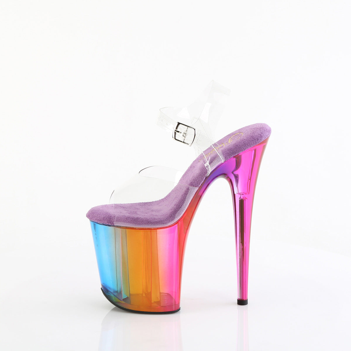 8" Heel, 4" Rainbow Misty Tinted Pf Ankle Strap Sandal Pleaser Pleaser FLAMINGO/808RMT