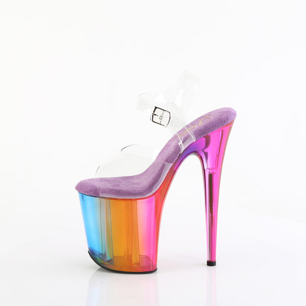 8" Heel, 4" Rainbow Misty Tinted Pf Ankle Strap Sandal Pleaser Pleaser FLAMINGO/808RMT