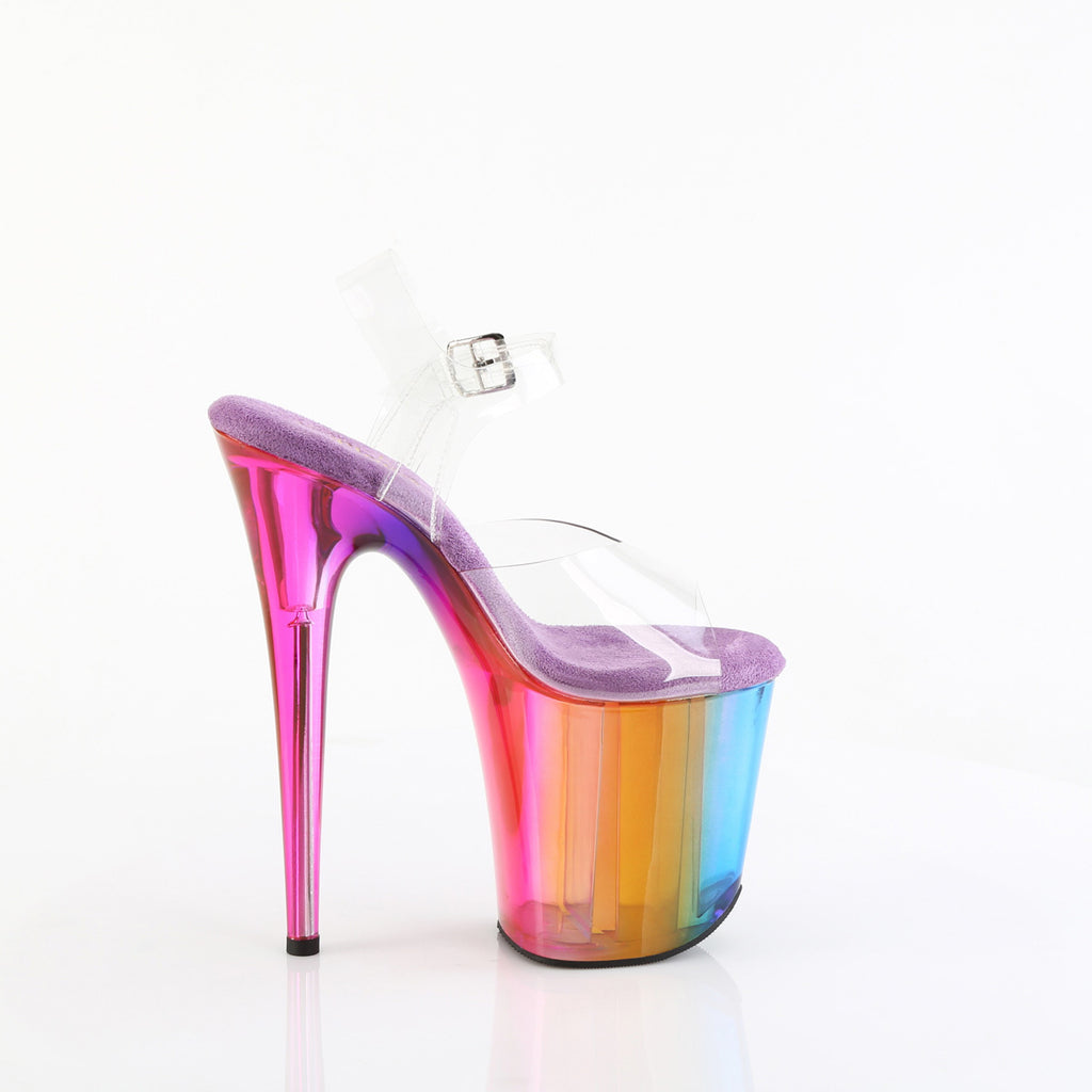 8" Heel, 4" Rainbow Misty Tinted Pf Ankle Strap Sandal Pleaser Pleaser FLAMINGO/808RMT