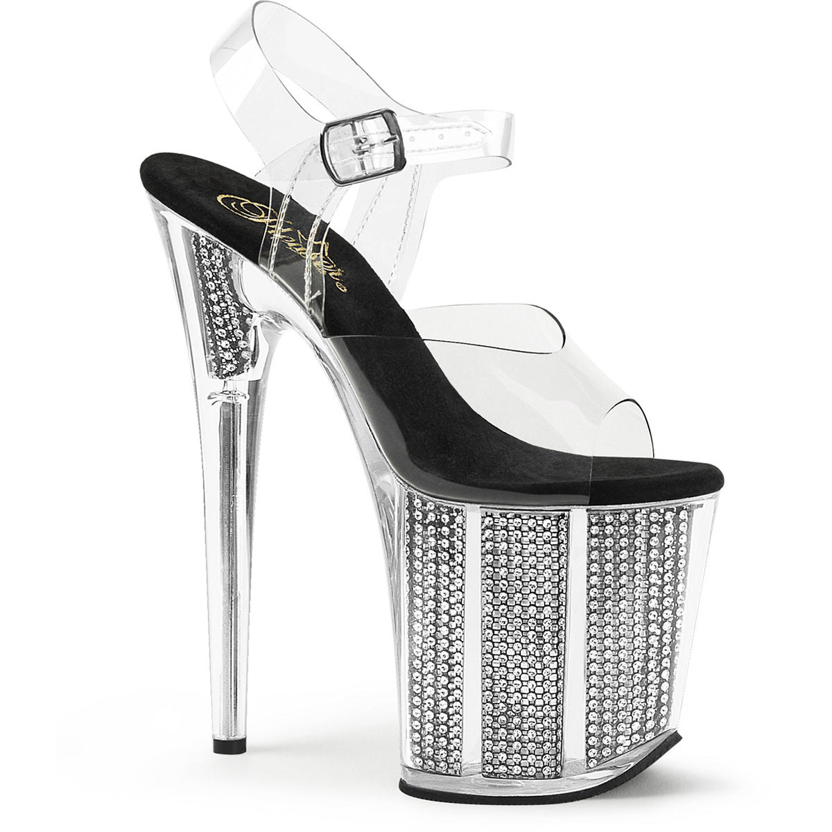 8" Heel, 4"Pf Ankle Strap Sandal W/Simulated Rs Filled Btm Pleaser Pleaser FLAMINGO/808SRS Main image