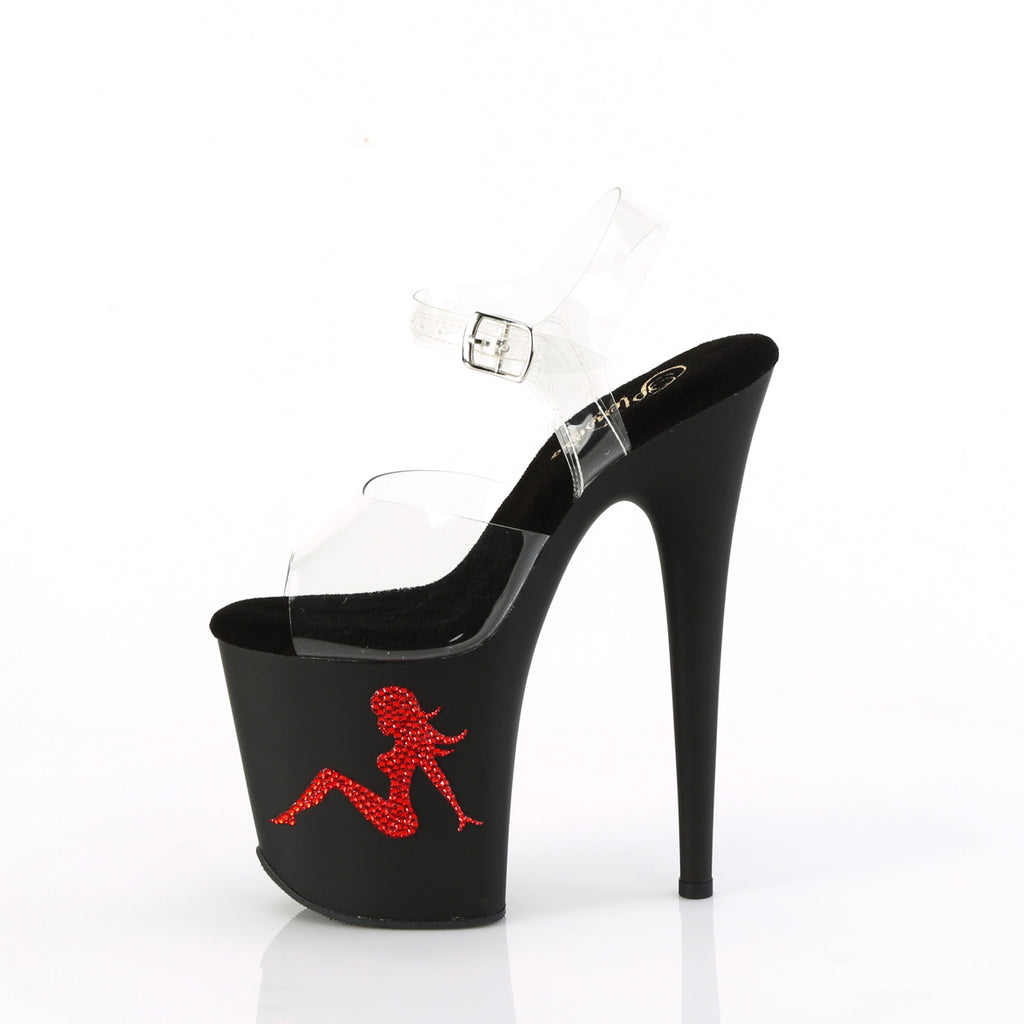 8" Heel, 4" Pf Ankle Strap Sandal W/Rs Trucker Girl Pleaser Pleaser FLAMINGO/808TGRS